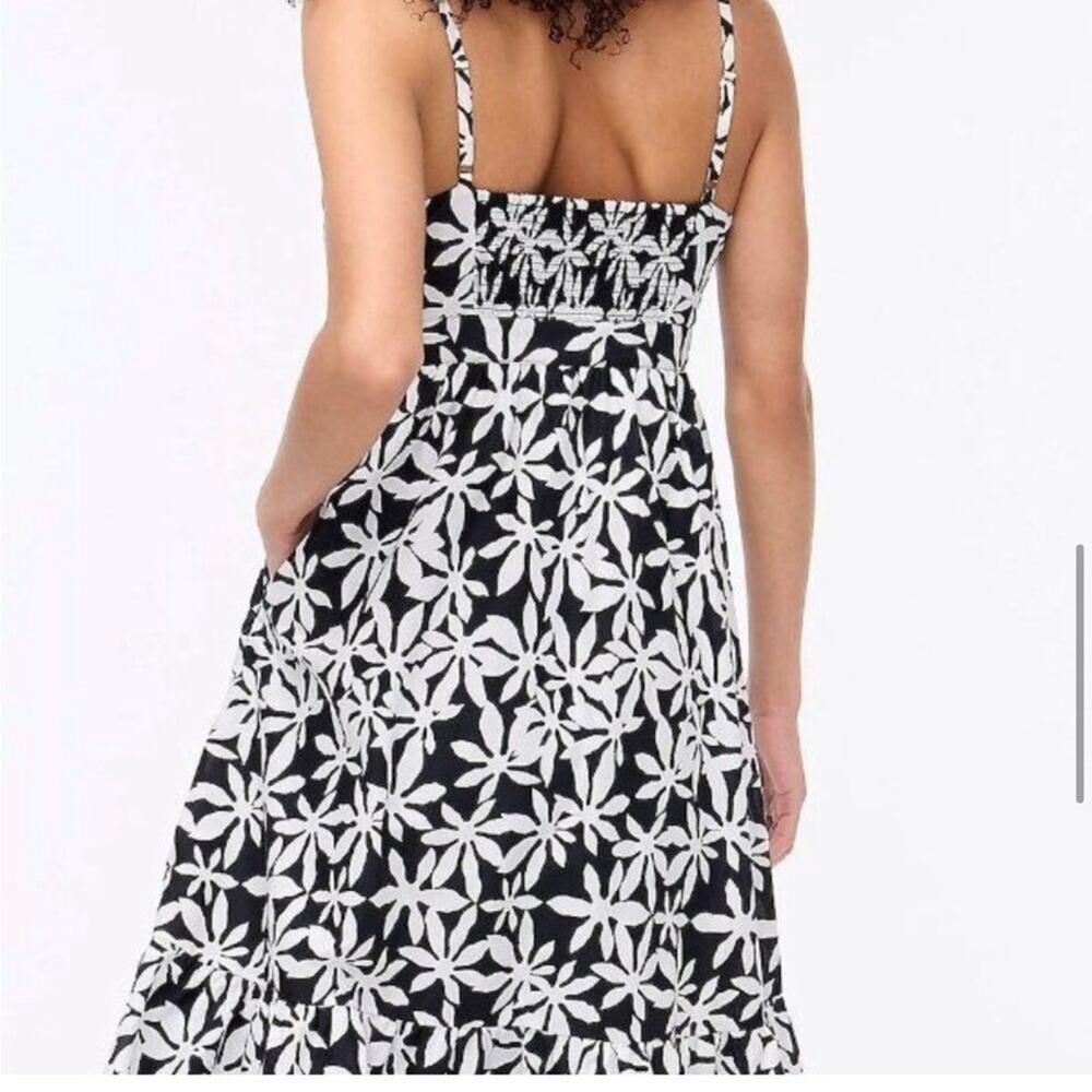 J. Crew black white floral tie front cut out casual dress sz 00 luau summer midi - Picture 3 of 15